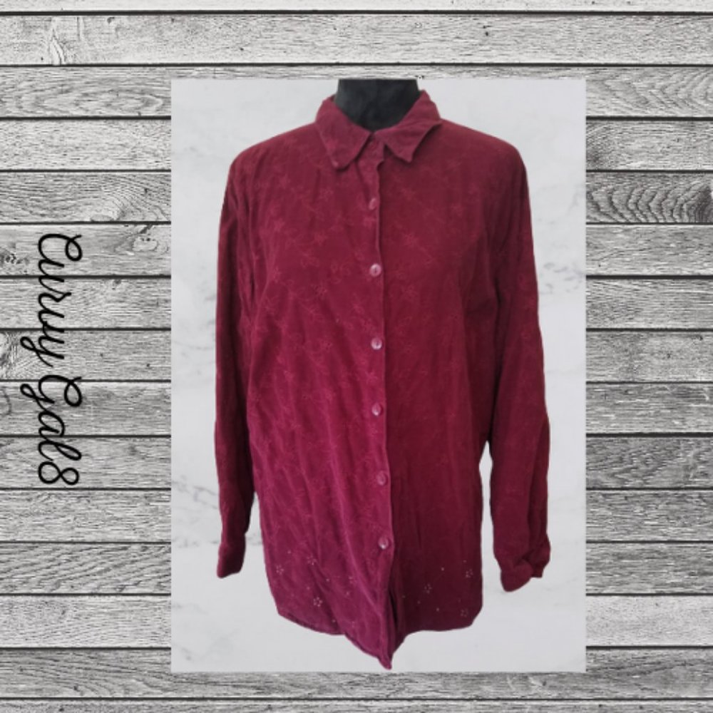 24 Lemon Grass Woman 18 W Burgundy Button Down Top